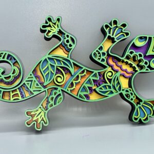 🦎 Bunte 3D-Eidechse – mehrschichtiges Wandbild mit Lasergravur